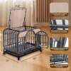 46in Heavy Duty Dog Crate, Furniture Style Dog Crate with Removable Trays and Wheels for High Anxiety Dogs