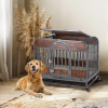 32in Heavy Duty Dog Crate, Furniture Style Dog Crate with Removable Trays and Wheels for High Anxiety Dogs