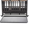 46in Heavy Duty Dog Crate, Furniture Style Dog Crate with Removable Trays and Wheels for High Anxiety Dogs