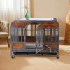 32in Heavy Duty Dog Crate, Furniture Style Dog Crate with Removable Trays and Wheels for High Anxiety Dogs